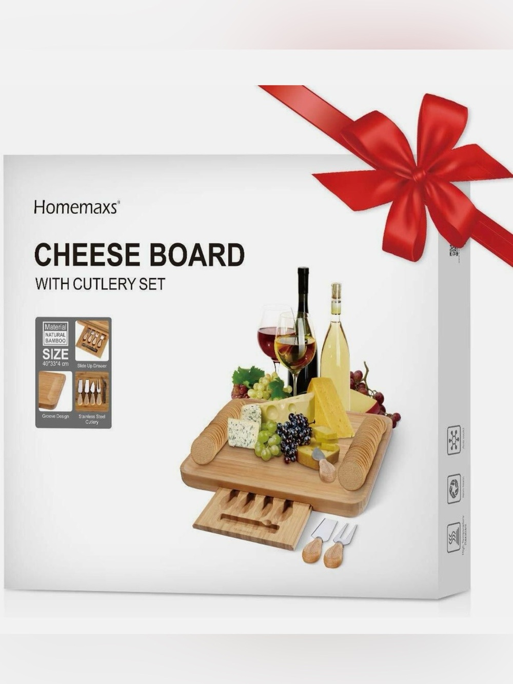 Bamboo Cheese Board with Cutlery Set - Natural